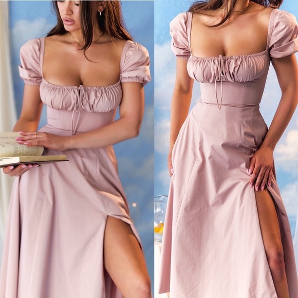 House of CB Dresses & Skirts - HOUSE OF CB 'Tallulah' Blush pink Puff Sleeve Midi Dress NWOT size XS